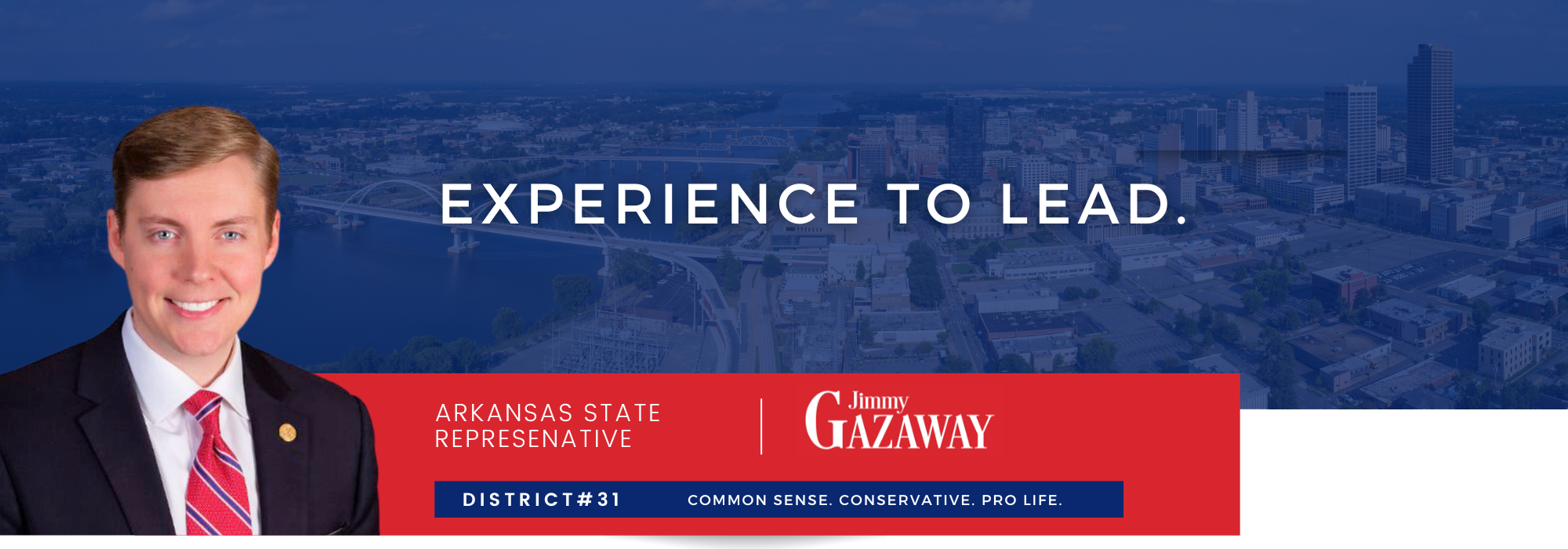  Jimmy Gazaway picture over photo of Arkansas with quote experience to lead
